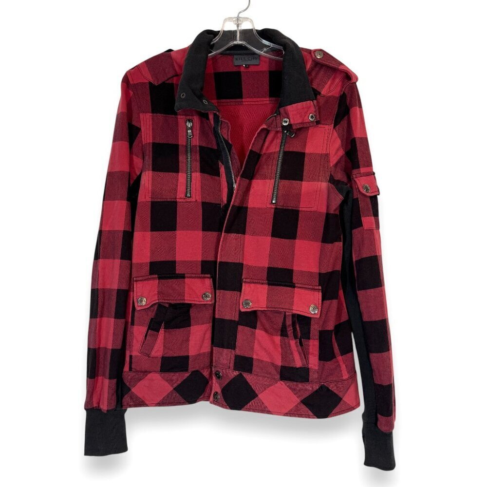 Kill City Red Black Plaid Flannel Jacket Punk Grunge Streetwear Medium